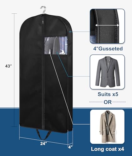 KIMBORA 43" Suit Bags for Closet Storage and Travel, Gusseted Hanging Garment Bags for Men Suit Cover With Handles for Clothes, Coats, Jackets, Shirts（3 Packs） - size: 43"