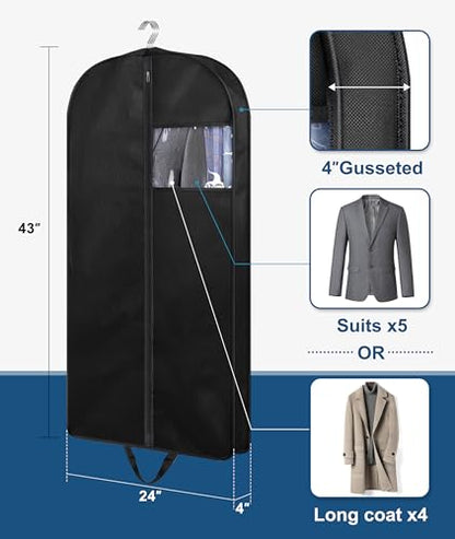 KIMBORA 43" Suit Bags for Closet Storage and Travel, Gusseted Hanging Garment Bags for Men Suit Cover With Handles for Clothes, Coats, Jackets, Shirts（3 Packs） - size: 43"