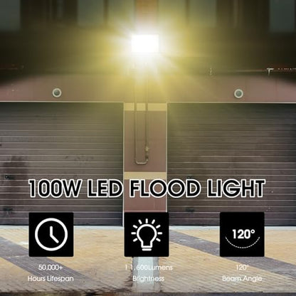 YANYCN 2 Pack 100W Led Flood Lights Outdoor,3000K Warm White Super Bright 11600LM Security Lights with Plug,Exterior IP66 Waterproof FloodLight for Basketball Court, Yard, Garden, Playground - color: 3000K 100W led flood light 2 pack