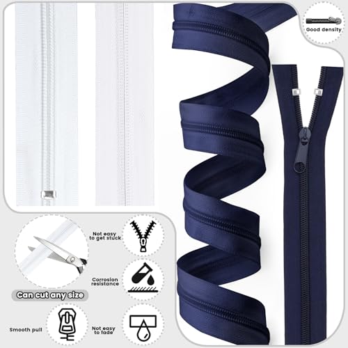 MicButty The Yards 10 Yards Bulk Zipper - (#5) Zippers, Nylon Coil with 20PCS Sliders for DIY Sewing Bags - color: Navy Blue and White