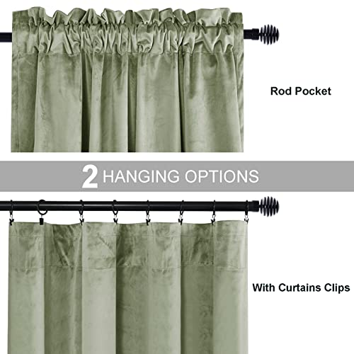 JIUZHEN Sage Green Velvet Blackout Curtains 42W x 63L 2 Panels - color: Sage Green, size: 42"W x 63"L (Pack of 2)