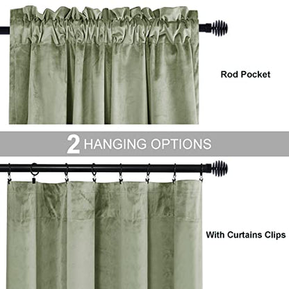 JIUZHEN Sage Green Velvet Blackout Curtains 42W x 63L 2 Panels - color: Sage Green, size: 42"W x 63"L (Pack of 2)