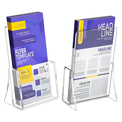 NIUBEE Acrylic Brochure Holder 4 x 6, Flyer Holder Stands Display, 2 Pack | Clear Brochure Display Stand for 4" Trifold Pages, Literature Holder Countertop for Magazine,Pamphlet, Booklets,Menu,Journals - size: 4" x 6", style: 2 Pack