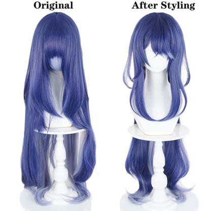 Blue Purple Cosplay Wig Heat Resistan Synthetic Fiber Long Straight Hair for Adult Women Halloween Cos Anime Party Replacement Wigs - color: Blue Purple