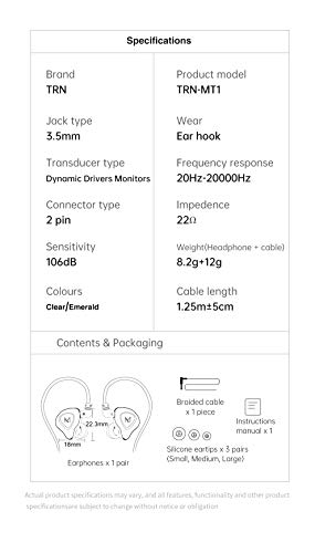 TRN MT1 in-Ear Earphone Headphones, HiFi in-Ear Earphone Earbud with New 10mm Composite Magnetic Dynamic Driver Monitor Earbuds with Detachable C Pin 0.75MM Cable(no mic,Green) - color: Green, style: 3.5 No Mic
