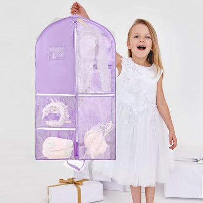 Garment Bags for Travel,Fabric Garment Bag with Pockets,Non-Woven Clothes Dance Costumes Covers And Mens Suit Pocket,40x24x3 Inch Dress Carry Storage,Large Garments Coat Protector (Lilac) - color: Lilac