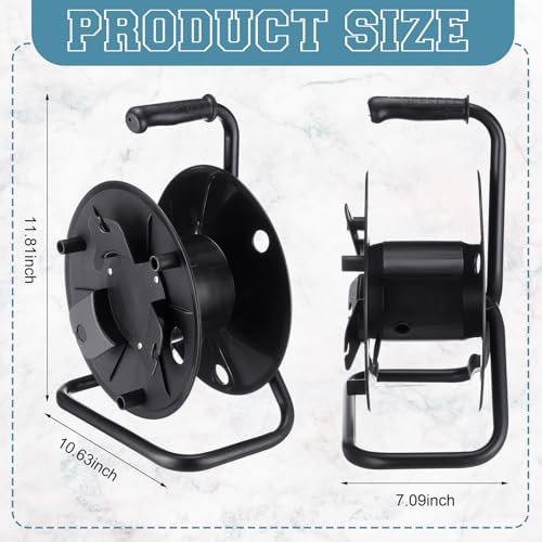 Yaocom Extension Cord Storage Reel with Metal Stand Black Cable Reel Holds up 500 Feet of 6 mm Cable/Cord/Hose Heavy Duty Open Roller Holder, Easy to Grip Handles
