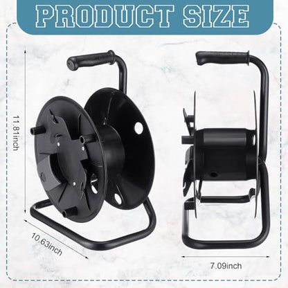 Yaocom Extension Cord Storage Reel with Metal Stand Black Cable Reel Holds up 500 Feet of 6 mm Cable/Cord/Hose Heavy Duty Open Roller Holder, Easy to Grip Handles