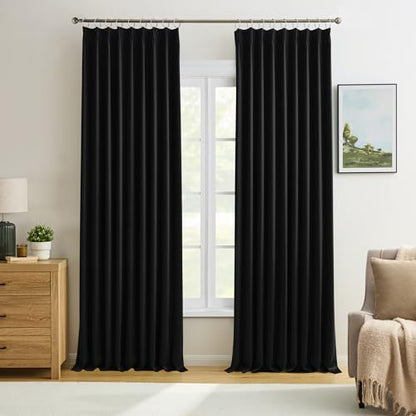 KEQIAOSUOCAI Black Pinch Pleated 60 Inch Wide Curtains 60 x 90, Thermal Insulated Noise Cancelling Living Room Office Drapes 90 Inches Long, Patio Sliding Glass Door Window Curtain 2 Panels - color: Black, size: 60"W x 90"L (Pack of 2)