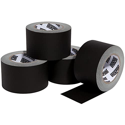 Lockport Black Gaffers Tape 3 inch x 30 Yards - 4 Pack Pro Black Gaff Tape - No Residue, Water Resistant, Non-Reflective, Easy Tear - Multipurpose | Extra-Wide, No Residue, Water Resistant, Non-Reflective, Easy Tear - Multipurpose for Photography Heavy Du
