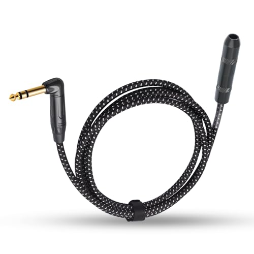 3.3Ft Right Angle 1/4 TRS Male to Female Stereo Audio Cable,6.35mm TRS Male to Female Stereo Headphone Guitar Extension Cable Cord-1 Pack - size: 3.3Feet