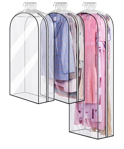 MISSLO 10" Gusseted All Clear Garment Bags for Hanging Clothes 40"+60" Suit Bags for Closet Storage Dresses Protectors for Shirts, Coats, Gowns, 3 Packs - color: Clear, size: 40+60 inch