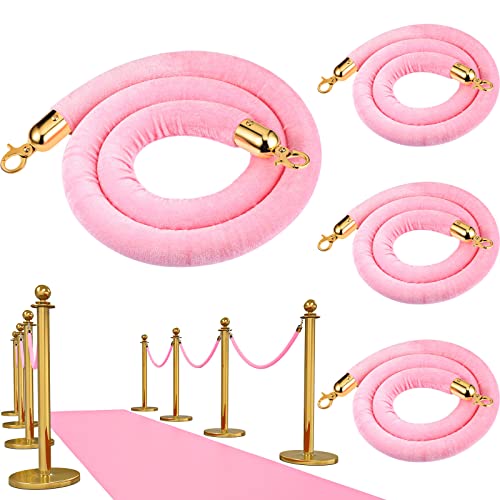 Riakrum 4 Pack Pink Velvet Stanchion Rope 5 Feet with Gold Clasps