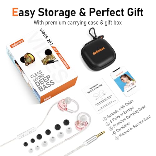 Audiovance Vibes 202M HiFi Wired Earbuds in-Ear Monitor Headphones with Mic - color: 4-Pink