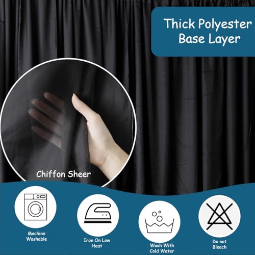 Extra Wide Two Layers One Piece Trade Show Booth Backdrop, Black, 25x10ft | Chiffon Tulle & Polyester, Extra Wide Blackout Curtains, Theatrical Backdrops - color: Black, size: 120"W x 300"L (Pack of 1)