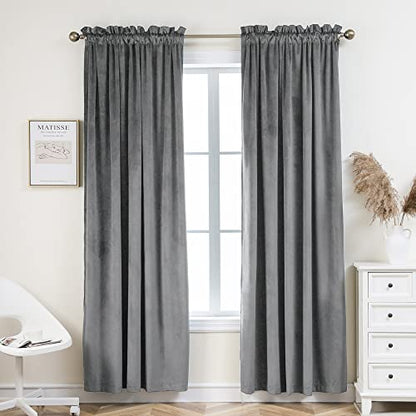 PLEASANT BOULEVARD Grey Velvet Curtains 95 inch Long Heavyweight Blackout Curtains Rod Pocket Thermal Insulated Darkening Window Drapes for Bedroom Living Room, W52 x L95, 2 Panels - color: Grey, size: 52"W x 95"L (Pack of 2)