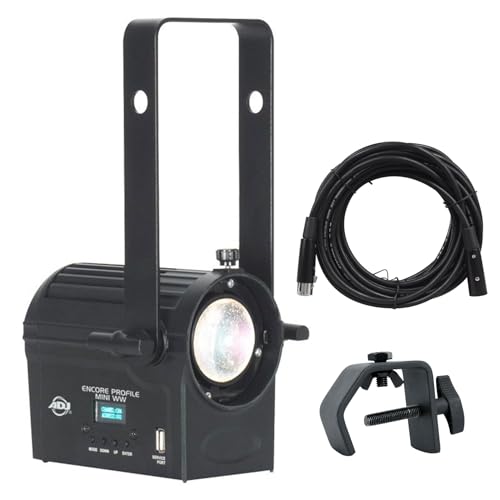 Audiosavings Bundle: Encore Profile Mini WW 40W Warm White LED DMX Ellipsoidal Spot Light Bundle with Rockville RDX5M25 25' 5-Pin DMX Cable 100% OFC Copper + LC70 Heavy Duty C Clamp (3 Items)