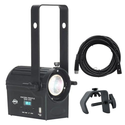 Audiosavings Bundle: Encore Profile Mini WW 40W Warm White LED DMX Ellipsoidal Spot Light Bundle with Rockville RDX5M25 25' 5-Pin DMX Cable 100% OFC Copper + LC70 Heavy Duty C Clamp (3 Items)