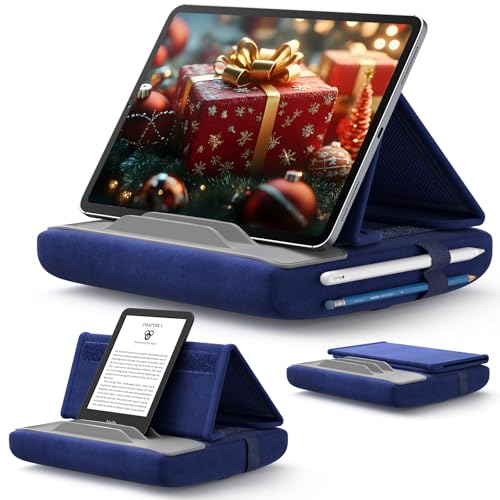 JSAUX Tablet Pillow Stand for Bed, Tablet Holder for iPad, 4-11", Navy Blue | Multi-Angle Viewing, Foldable, Pencil Holder, For Kindle, Tablets, Phones & E-Readers, 4-11" Devices, Lap, Bed & Desk - color: Navy Blue