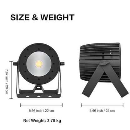 SHEHDS LED COB 200W Par Lights, Cool White and Warm White Stage Wash Lights | 69° Beam Angle, DMX&Sound Actived Control, Aluminum Alloy Shell, Uplights for Disco DJ Church Wedding Concert Show