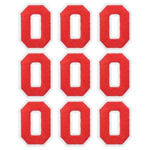 MECCANIXITY Iron on Number Patches 2" Number 0 Iron on Embroidered Patch Sew on Letter Stickers Applique for Repairing Clothing Jeans Shoes Hats DIY(Red, Pack of 9) - style: Number 0