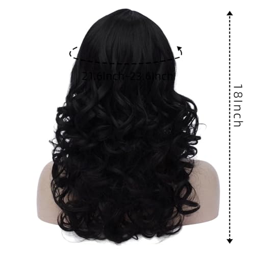Cying Lin 18" Long Curly Black Beehive Wigs Heat Resistance Fiber Synthetic Hair Party Cosplay Wigs Peluca (Black) - color: Black