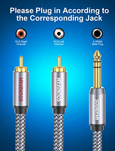 RCA to 1/4 Cable,TRS Quarter inch(6.35mm) Male to 2RCA Male Stereo Y Splitter Adapter Cable -Grey(3Feet/1M) - color: Grey-TRS 1/4 to RCA, size: 3ft/1M