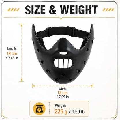 Hannibal Lecter Mask Cosplay The Silence of The Lambs Half Face Resin Mask | Halloween Costume Prop, Durable Resin, Sponge Pads, Adjustable Buckle Straps, Open Mouth Cage, Adult, for Role Play Party - color: Black