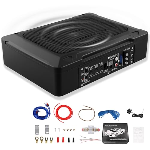 1000W 8" Car Subwoofer, Slim Active Under Seat Powered Subwoofer with Built-in Amplifier, High/Low Level Inputs, Compact Bass Solution for Car and Truck Audio - color: 8" 1000W Subwoofer