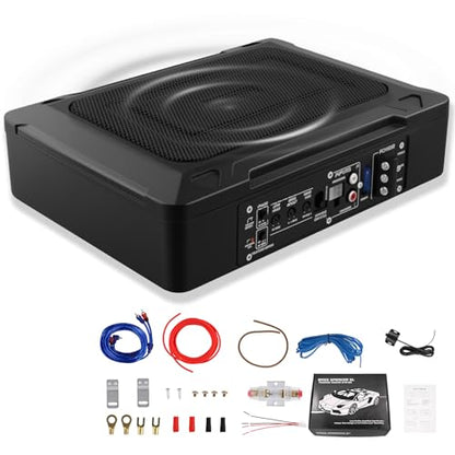 1000W 8" Car Subwoofer, Slim Active Under Seat Powered Subwoofer with Built-in Amplifier, High/Low Level Inputs, Compact Bass Solution for Car and Truck Audio - color: 8" 1000W Subwoofer