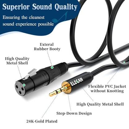 3.5mm (1/8 Inch) TRS Aux Male to XLR Female Cable 10 Ft, Balanced Professional Shielded Stereo Microphone Cable Cord,Gold Plated for DSLR Camera Mixer Headphones with 3.5 to 6.35mm Adapter+Ties - size: 10FT, style: 3.5mm to XLR Female