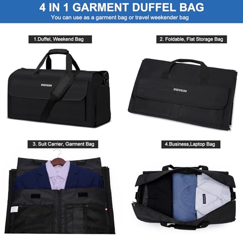 Garment Bags for Travel Large Suit Bag for Men Carry On Garment Bag Convertible Garment Duffle Bag with Shoes Compartment,2 in 1 Hanging Dress Suitcase Suit Travel Bags,Black - color: Black