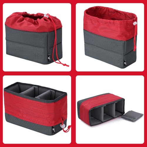 Koolertron Waterproof DSLR Camera Bag with Removable Insert, Adjustable Compartments, Fits in Camera Bags - Protective Case for DSLR/SLR Cameras & Accessories - color: Gray Green+Red