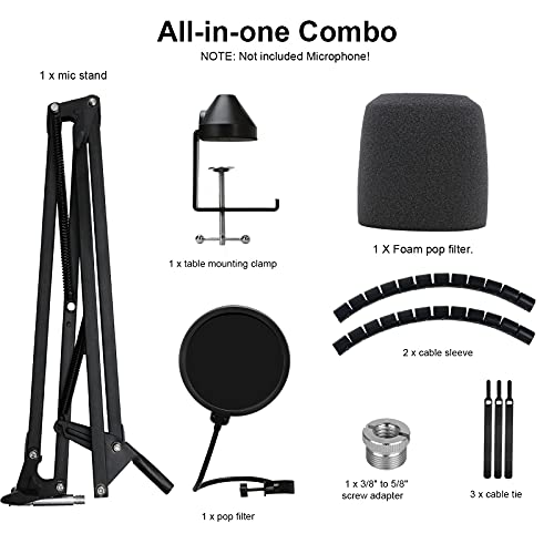 YOUSHARES Enhanced MV7 Mic Stand with Windscreen - Heavy Duty Arm Compatible with Shure MV7 Microphone and MV7X, Boom Arm Stand with Pop Filter