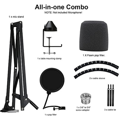 YOUSHARES Enhanced MV7 Mic Stand with Windscreen - Heavy Duty Arm Compatible with Shure MV7 Microphone and MV7X, Boom Arm Stand with Pop Filter