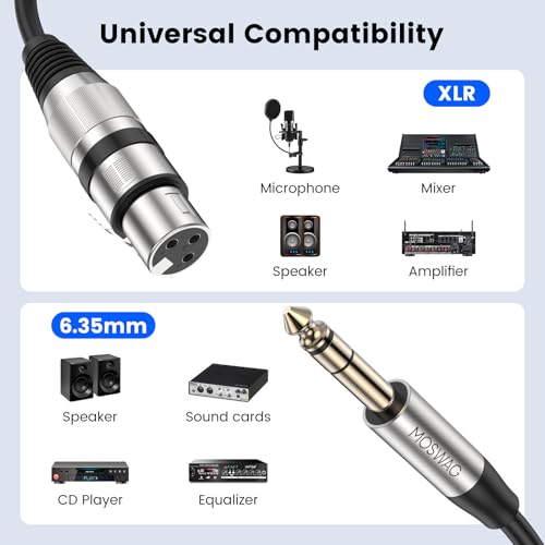MOSWAG TRS to XLR 1/4 Inch to XLR Female 6.35mm TRS Jack Instrument Cable | XLR Female to 1/4 Mic Speaker Cord 10M/32.8FT for Speaker Amp Audio Sound Consoles Studio Recording Live Performance - size: 32.8 ft