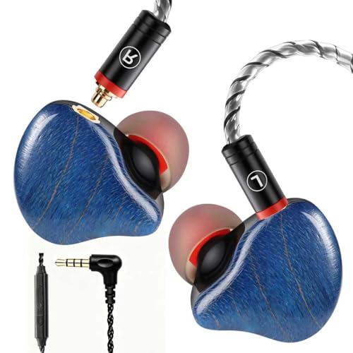 DEMAKE in Ear Monitor with Detachable 3.5mm Cable, with Mic - color: Blue, size: With Mic
