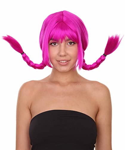 HPO Bavarian Double Braided Wig, Breathable Capless Cap,Premium Handcrafted Wig, Designed for comfort fit, flame retardent synthetic fiber (Neon Fushsia) - color: Neon Fushsia