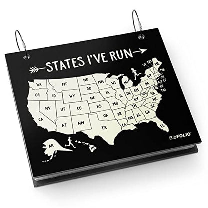 Gone For a Run BibFOLIO Race Bib Album - States I've Run - 9.5x8 | Wood Cover, Twist Cable Rings, Race Bib Holder, Holds Up to 100 Bibs, Includes 12 Vinyl Sleeves, Marathon Runner Gift - color: States I've Run