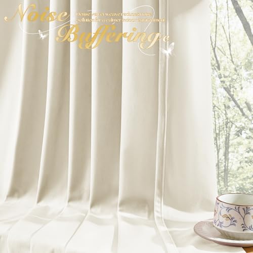 Manyshofu Ivory Velvet Curtains, 2 Panels Blackout 52x84 | Luxurious Velvet Feel, Thermal Insulated Noise Reducing, Dual Back Tab And Rod Pocket Hanging, Machine Wash Fade-Resistant - color: White, size: 52"W x 84"L (Pack of 2)
