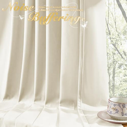 Manyshofu Ivory Velvet Curtains, 2 Panels Blackout 52x96 | Luxurious Velvet Feel, Thermal Insulated Noise Reducing, Dual Back Tab And Rod Pocket Hanging, Machine Wash Fade-Resistant - color: White, size: 52"W x 96"L (Pack of 2)