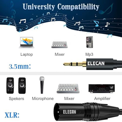 3.5mm (1/8 Inch) TRS Aux Male to XLR Male Cable 6 Ft, Balanced Professional Shielded Stereo Microphone Cable Cord, Gold Plated for DSLR Camera Mixer Headphones with 3.5 to 6.35mm Adapter+Ties - size: 6FT, style: 3.5mm to XLR Male