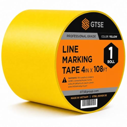 GTSE - Yellow Vinyl PVC Floor Tape 4 inch x 108ft Safety Marking Tape | Safety Marking Tape for Gyms, Warehouses & Dance Floors - Durable Vinyl, High Visibility - color: Yellow, size: 4" x 108 ft