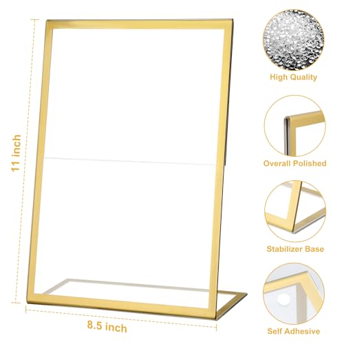 EHWINE 12 Pack Acrylic Sign Holder 8.5 x 11, Gold Picture Frame Stand up Table Top Sign Holders, Slanted Back Paper Holder Clear Display Stand Menu Flyer Holder for Wedding Party
