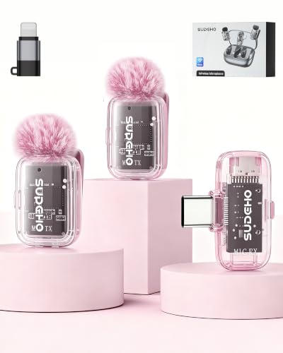 Wireless Mini Lavalier Microphones for iPhone iPad Android with Charging Case, USB C Lapel Mic with Noise Reduction & Voice Changer Mode for Video Recording Vlog YouTube Interview and Game Chat (Pink) - color: Rose Pink