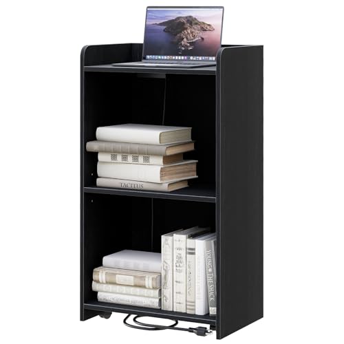 aboxoo Podium Stand - Portable Podium Stand with 4 Rolling Wheels, Pulpits for Churches with Adjustable Shelf, Hostess Stand, Mobile podiums for Church, Classroom, Office (with Charging Station) - color: Black With Charging