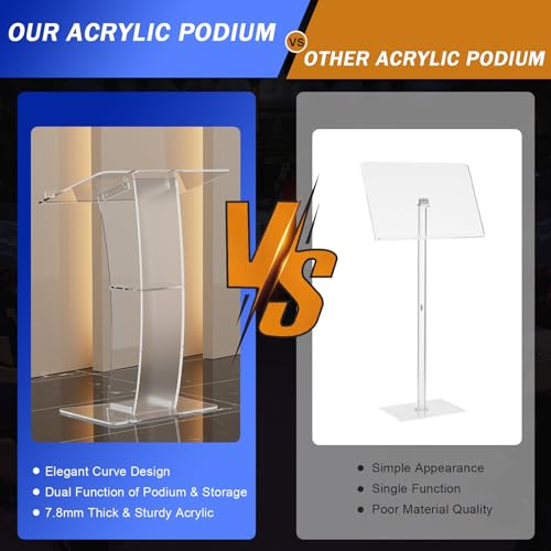Slanted Podium Lectern Conference Pulpit Acrylic Podium Clear Transparent Church Lectern Pulpit Office Stand up Floor-Standing Podium Lectern (Type 3)