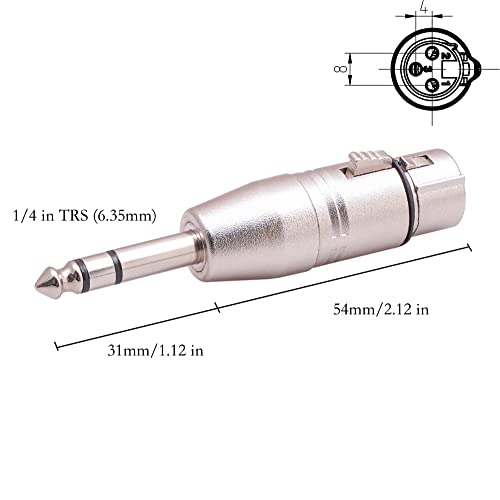 4 Pack 1/4" TRS Male to XLR Adapters -1 Pair 6.35mm 1/4 to XLR Male/Female | Balanced Quarter Inch 6.35mm Male to XLR Male/Female Adapters for Mixers, Microphones, Amplifiers
