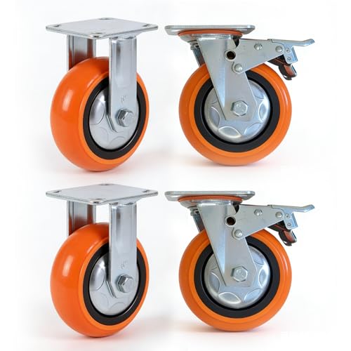GarveeTech Heavy Duty Casters Wheels Set of 4 with 2 Locking Casters, Load Capacity 1800lbs for Carts, Furniture, and Workbench (Orange) - color: Orange