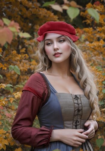 FURPHI Medieval Tudor Flat Cap Faux Suede Beret Hat Renaissance Festival Costume Accessories for Men Women - color: Red1